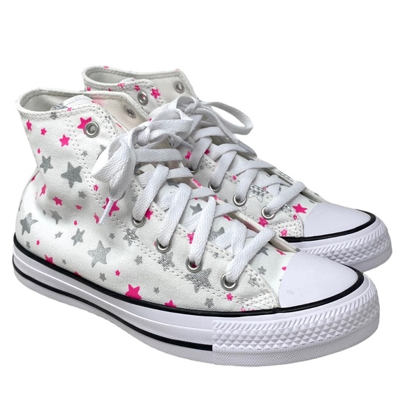Converse Chuck Taylor Hi Sneakers White Pink Kid Women Size Canvas Shoes A05393F - Picture 2 of 10